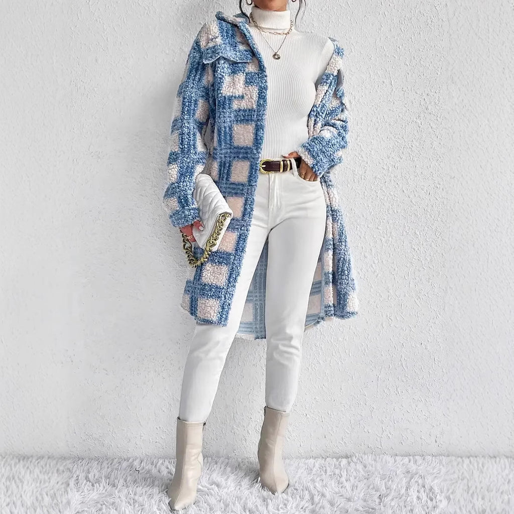 Veste à carreaux pour femme avec poches à rabat et matelassée