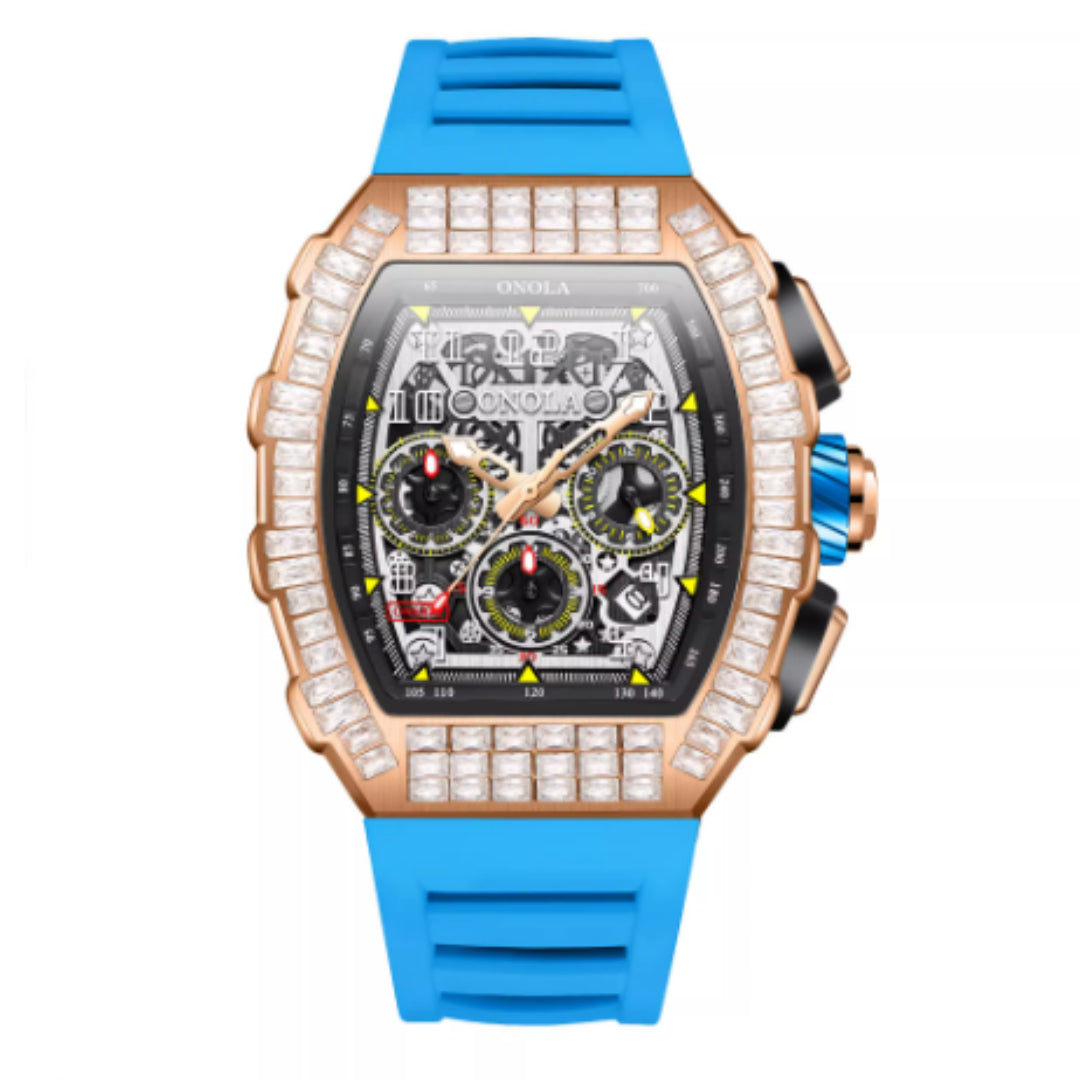 Montre de luxe carrée pour homme avec diamants et motif étoile