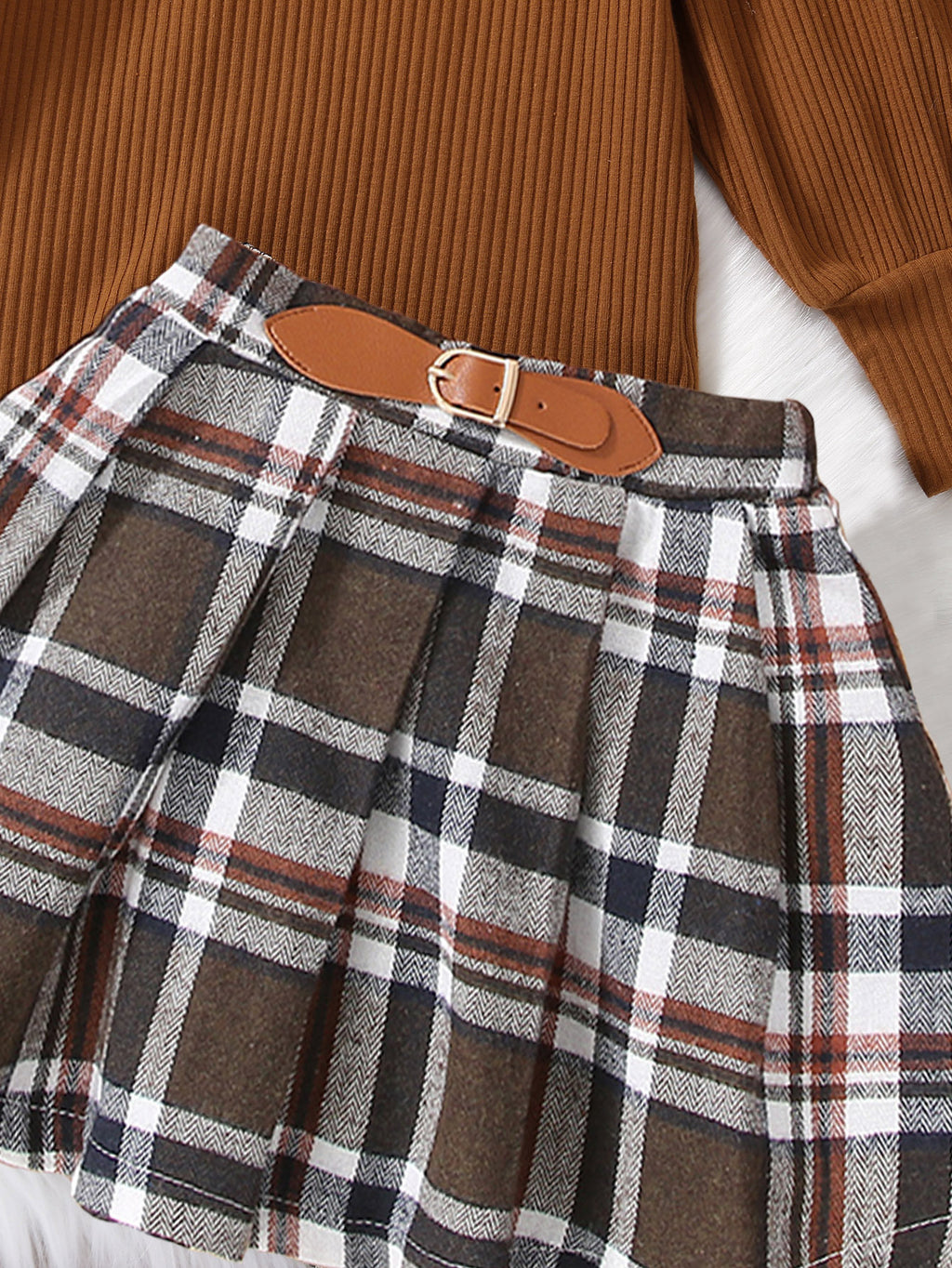 Ensemble jupe marron en coton uni
