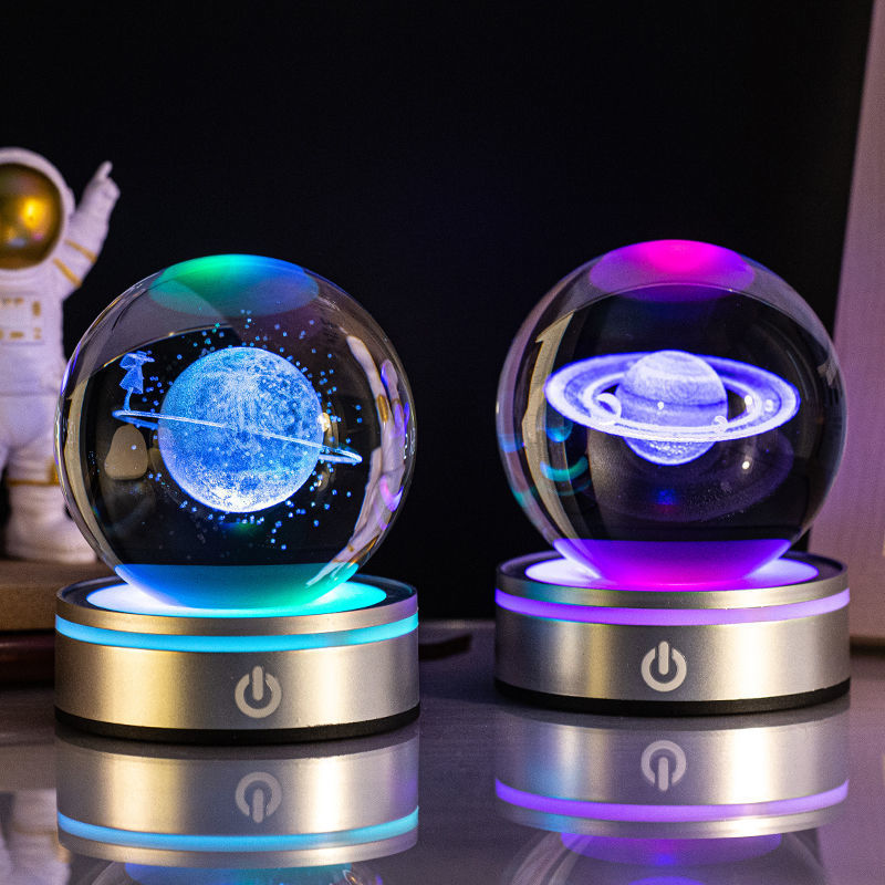 Boule de cristal lumineuse sculptée en 3D avec dégradé de couleurs, petite lampe de nuit, décoration intérieure, sélection de cadeaux