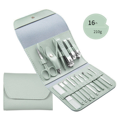 Ensemble professionnel comprenant ciseaux, coupe-ongles, cuillère à ongles, pince à peaux mortes, pince à ongles, couteau de pédicure et coupe-ongles.
