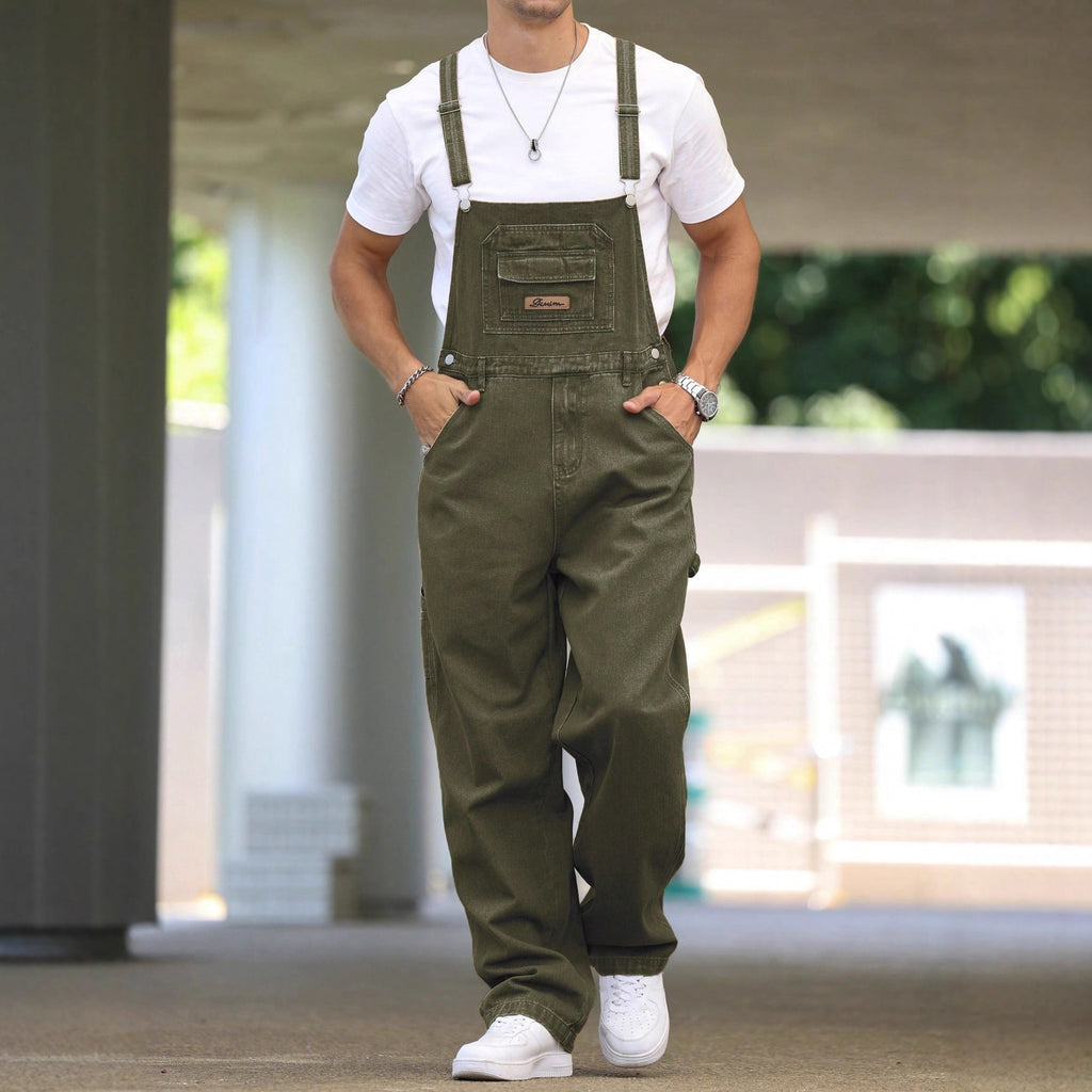 Pantalon en jean à bretelles tendance, style streetwear décontracté, idéal pour le travail
