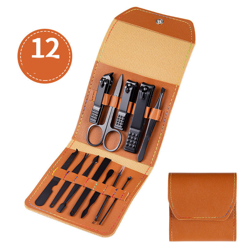 Ensemble professionnel comprenant ciseaux, coupe-ongles, cuillère à ongles, pince à peaux mortes, pince à ongles, couteau de pédicure et coupe-ongles.
