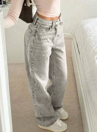 Pantalon ample à taille haute et jambes larges, coupe droite
