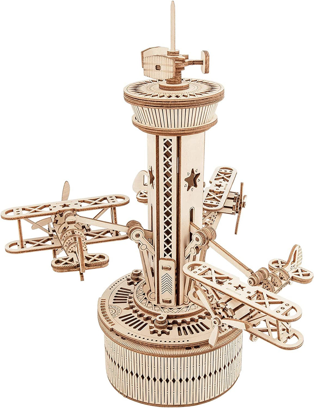Robotime Rokr Puzzles 3D en bois pour adultes - Kit de construction de boîte à musique à monter soi-même - Avion - Tour de contrôle