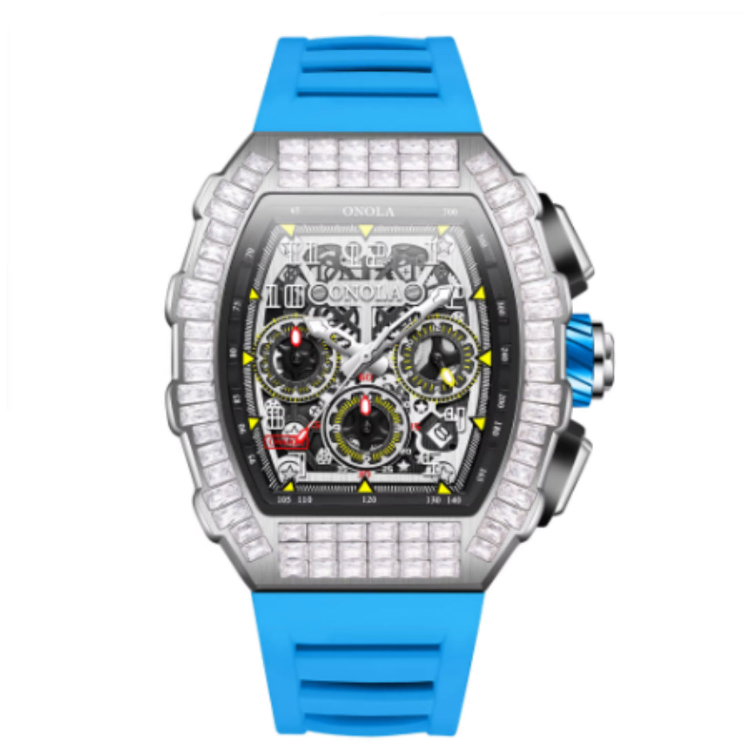 Montre de luxe carrée pour homme avec diamants et motif étoile