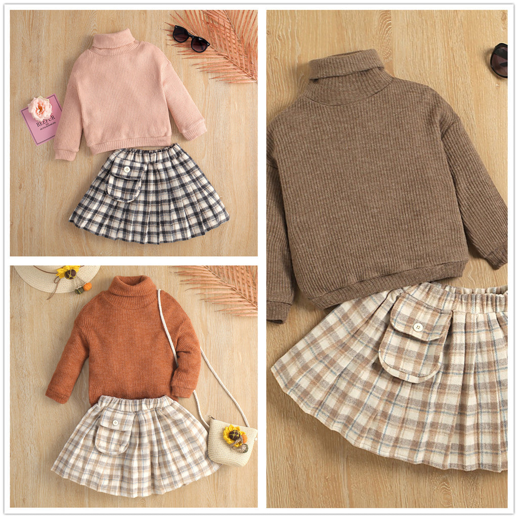 Ensemble 2 pièces fille - Pull col roulé et jupe