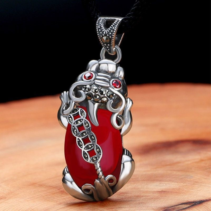 Collier en argent pur 999 Pi Xiu et grenat pour femme