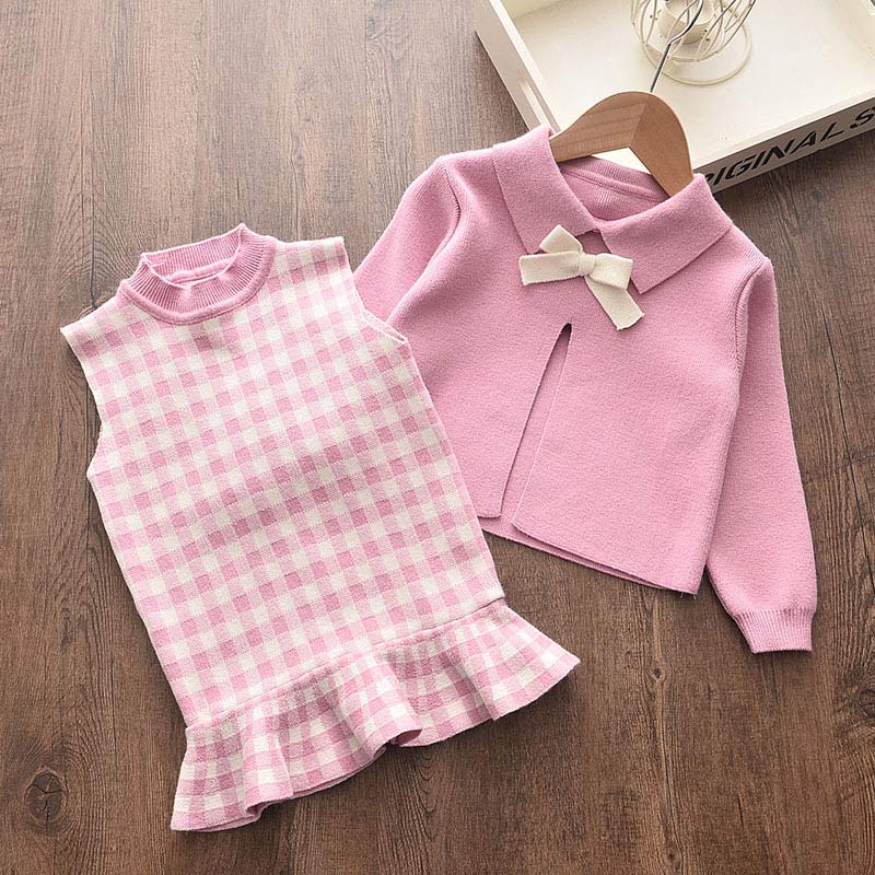 Ensemble printemps fille - Pull manches longues et jupe nœud