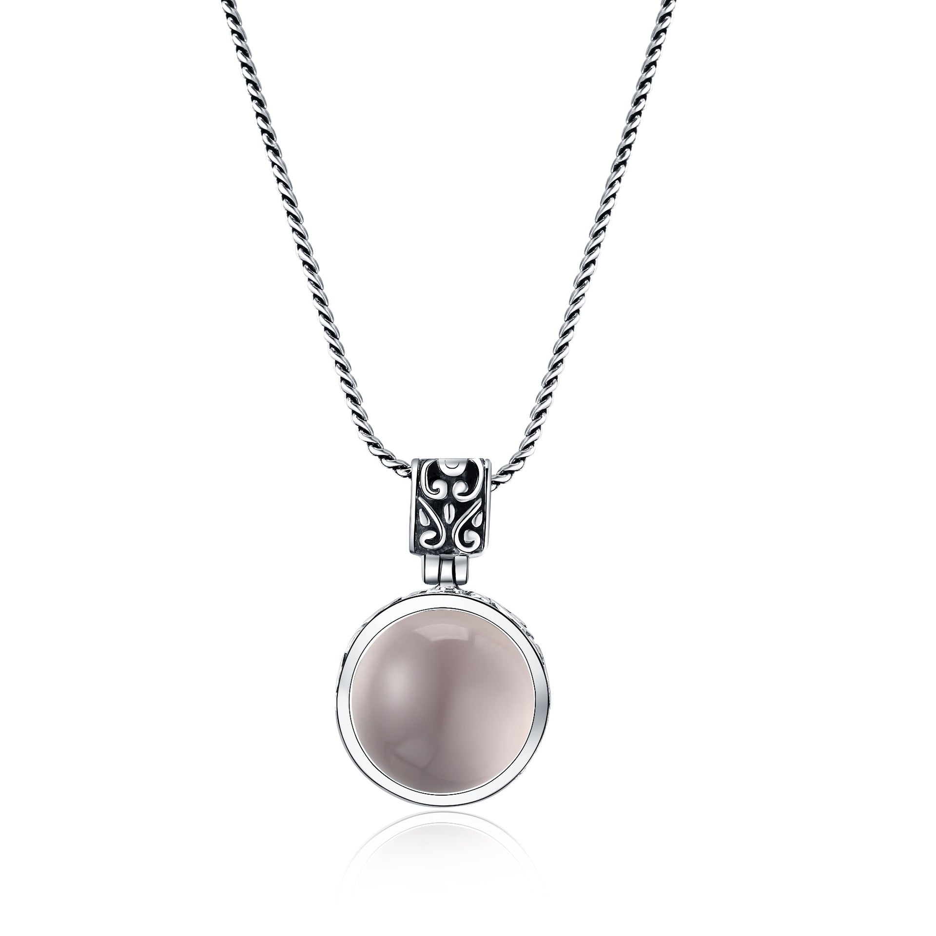 Collier en argent S925 et quartz Ross naturel pour femme