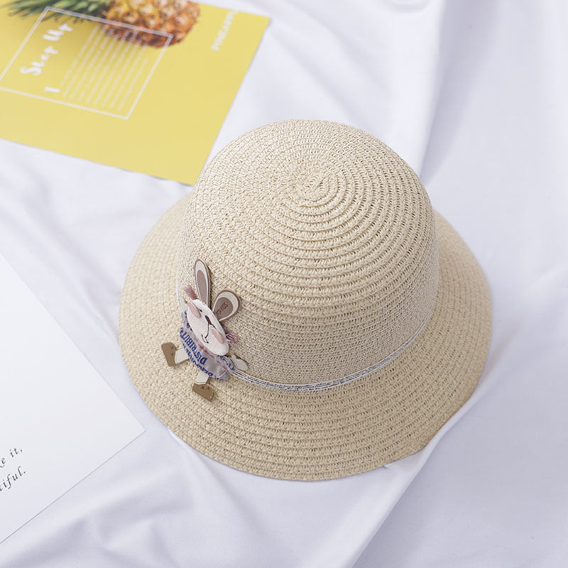 Sac à main décoré d'un adorable lapin, chapeau de paille deux pièces