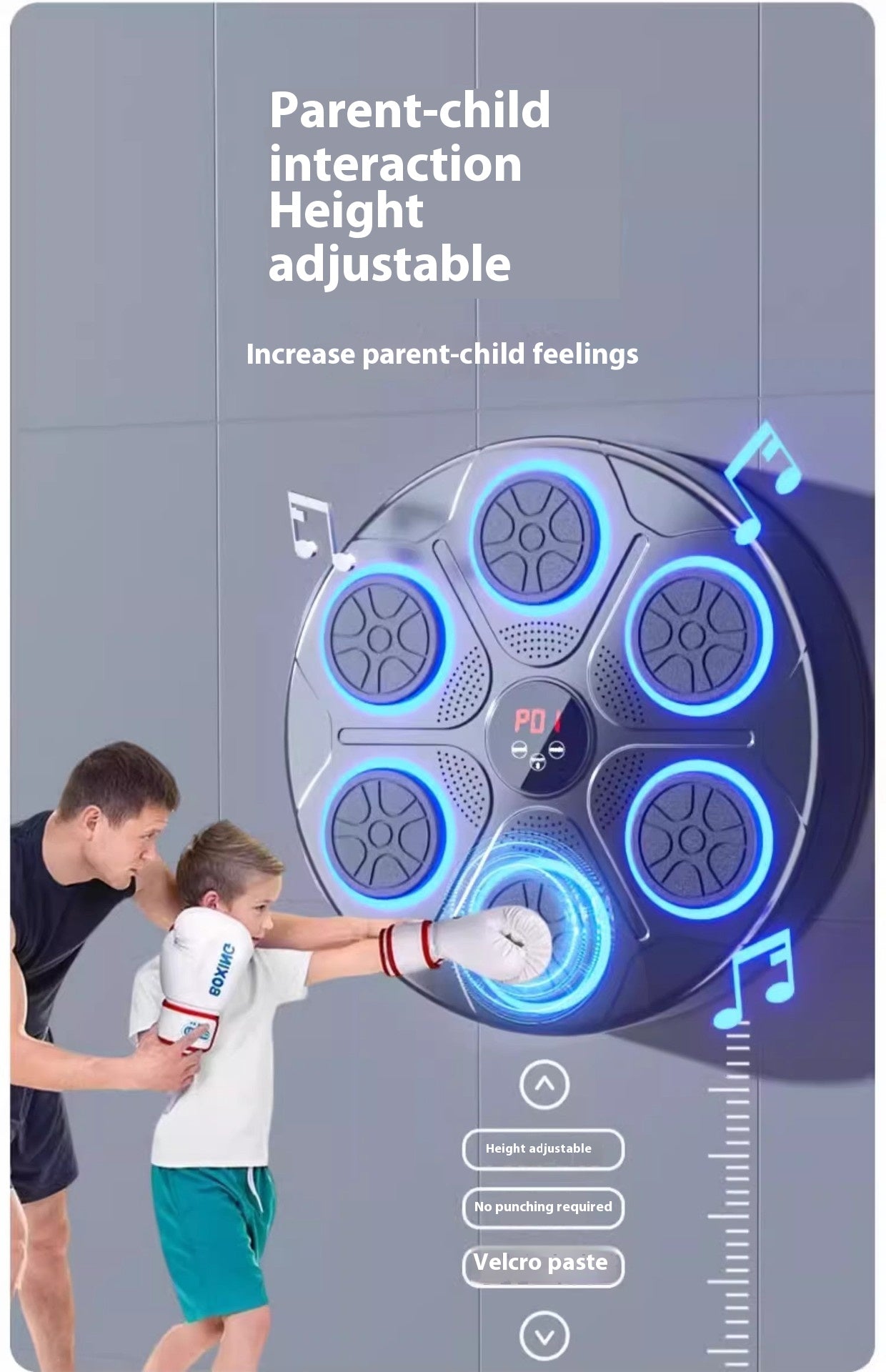 Machine de boxe musicale domestique avec lumière RGB, compatible Bluetooth, mode adulte, vitesse réglable pour kickboxing, karaté et fitness à domicile