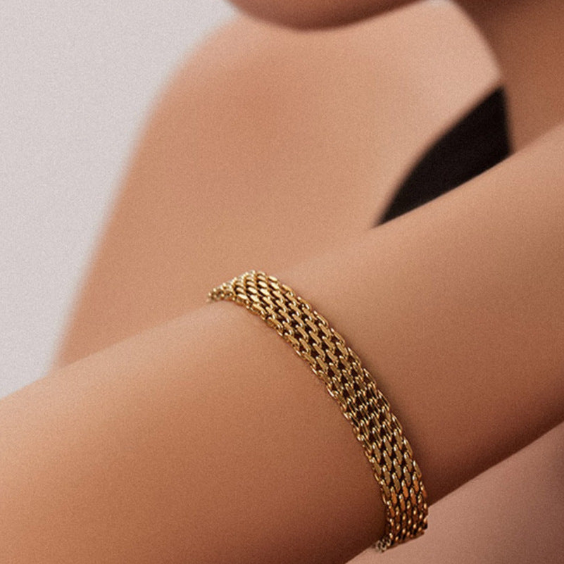 Bracelet à maillons pour femme, style business décontracté, en métal doré et argenté. Bijou