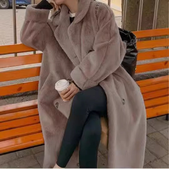 Nouveau manteau en fourrure et cuir ample pour femme, automne hiver.
