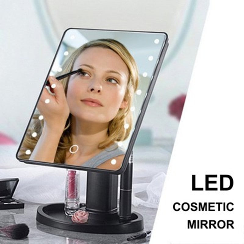 Miroir cosmétique de table portable à rotation à 360 degrés et à induction tactile