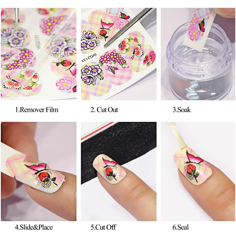 1 autocollant pour ongles papillon et fleur, transfert à l'eau, pour décoration d'ongles, tatouage, manucure, outils, pointe JISTZ508