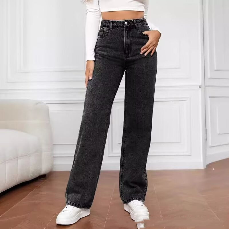 Jean droit taille haute style sucré et épicé - Vêtements pour femmes