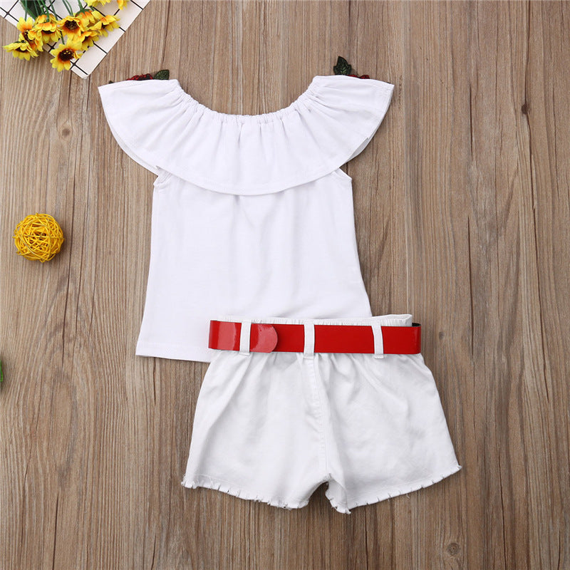 Ensemble fille - Short jean et haut rose
