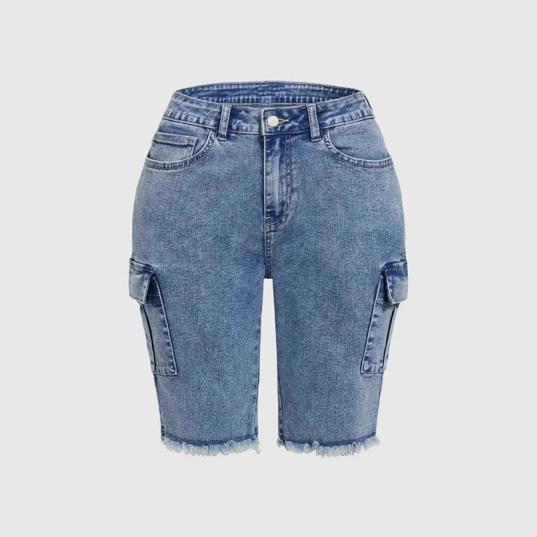 Short en jean stretch taille haute avec poches latérales et grande élasticité
