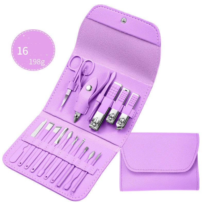 Ensemble professionnel comprenant ciseaux, coupe-ongles, cuillère à ongles, pince à peaux mortes, pince à ongles, couteau de pédicure et coupe-ongles.