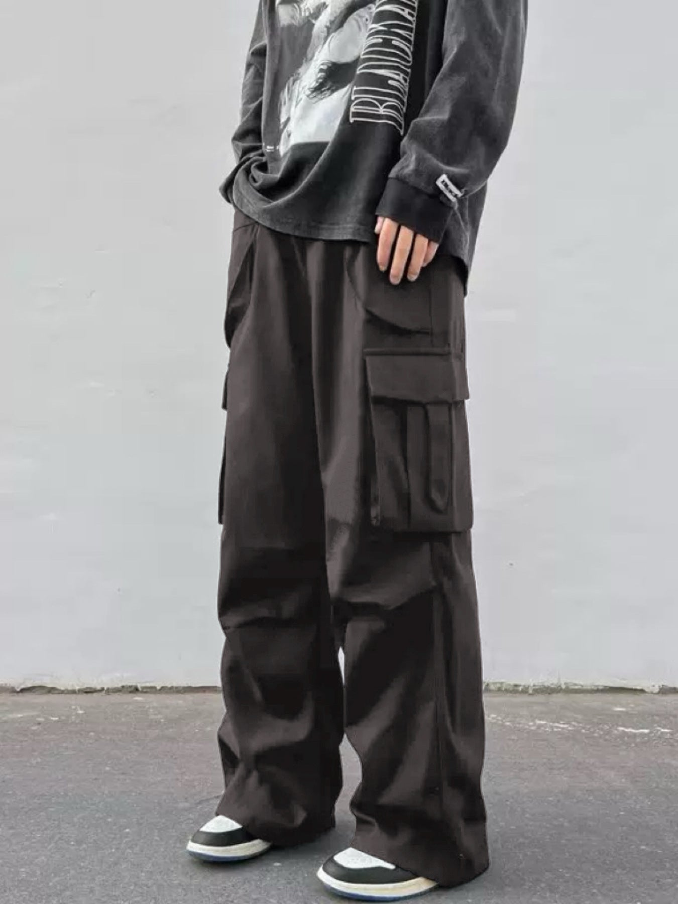 Pantalon parachute taille mi-haute jambes larges coupe décontractée