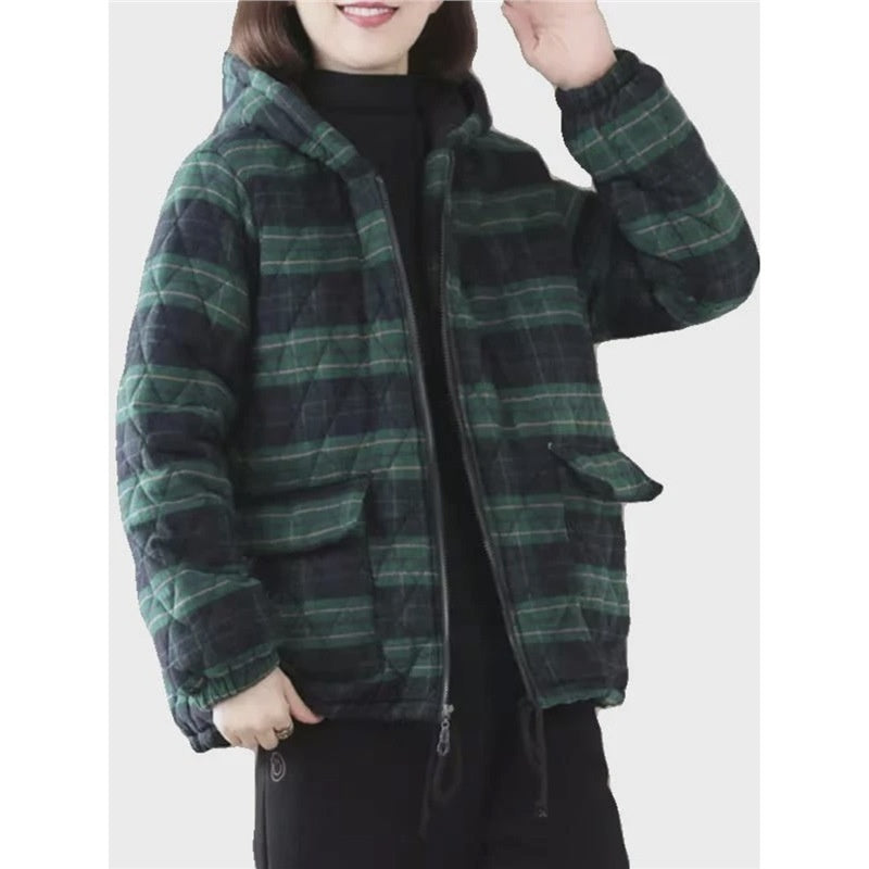 Manteau court matelassé en coton à carreaux pour l'automne et l'hiver