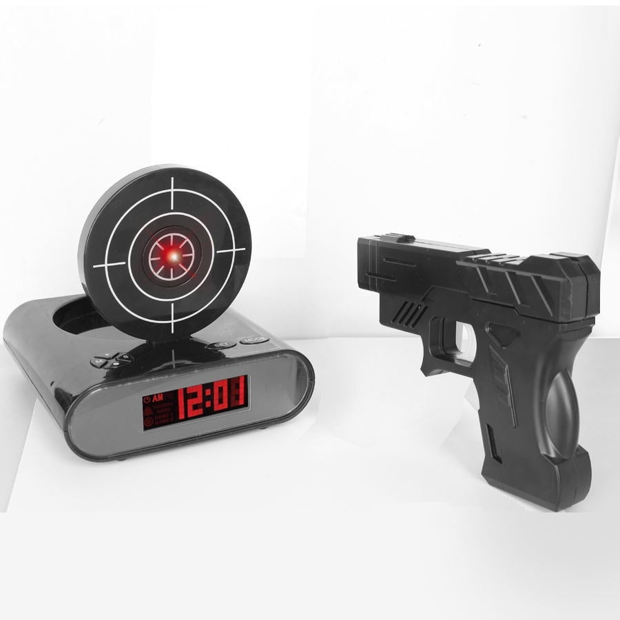 Réveil électronique de bureau avec pistolet numérique, cible laser pour enfants, réveil de table