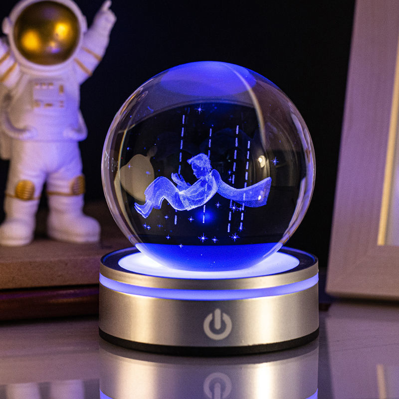 Boule de cristal lumineuse sculptée en 3D avec dégradé de couleurs, petite lampe de nuit, décoration intérieure, sélection de cadeaux