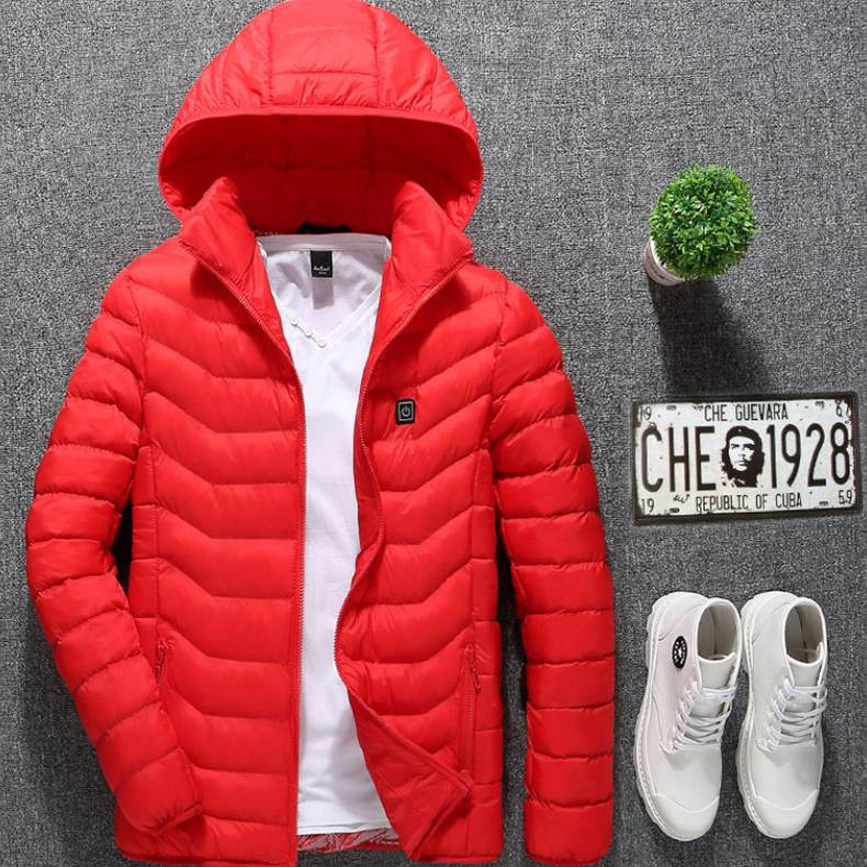 Veste chauffante d'hiver, manteau en coton électrique USB, fermeture éclair, vêtement thermique chauffant, gilet chauffant pour homme