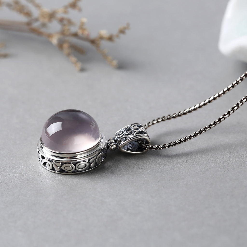 Collier en argent S925 et quartz Ross naturel pour femme