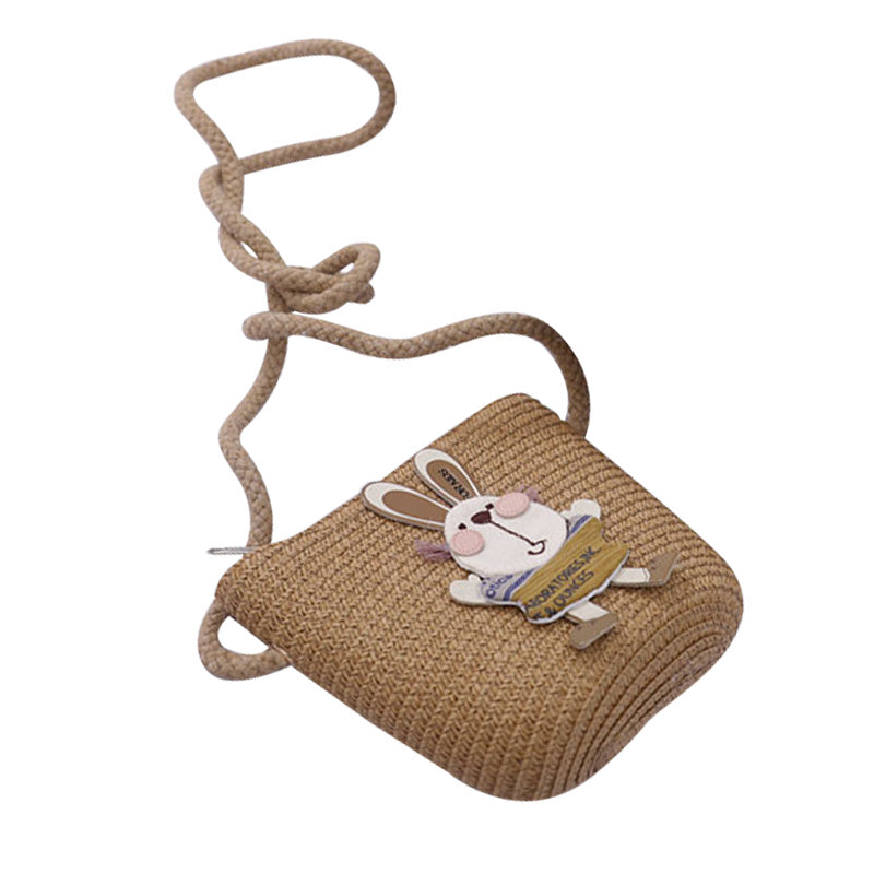 Sac à main décoré d'un adorable lapin, chapeau de paille deux pièces