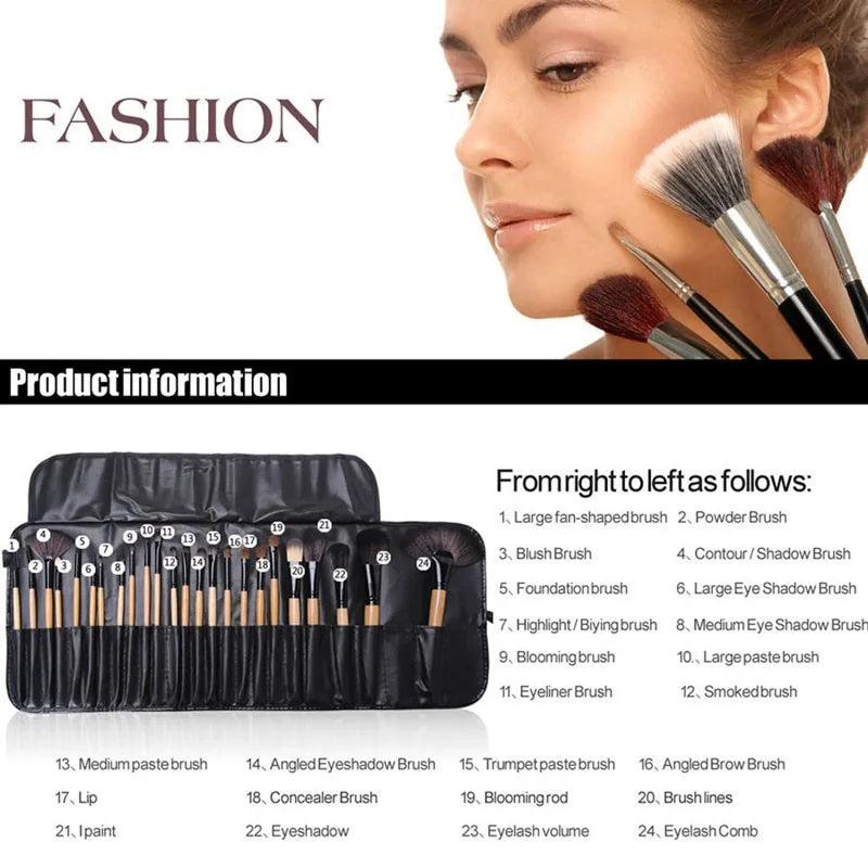Coffret cadeau de 24 pinceaux de maquillage professionnels pour sourcils, poudre, fond de teint et fards à paupières.