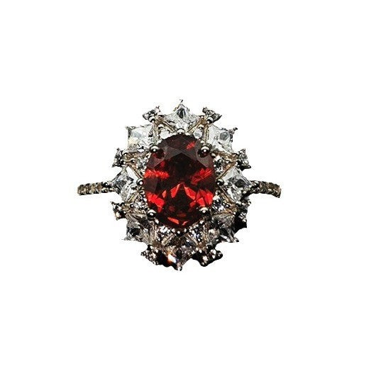 Bague en argent S925 avec ouverture ajustable ornée d'un zircon rouge sang de pigeon de haute qualité