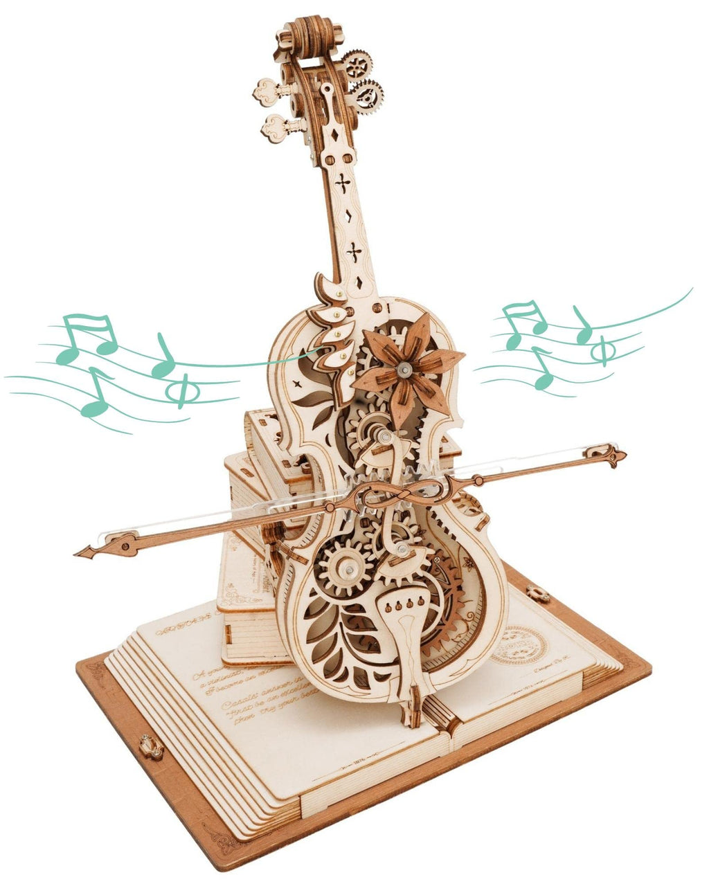 Robotime ROKR Boîte à musique mécanique en forme de violoncelle magique, tige mobile, jouet amusant et créatif pour enfants, puzzle 3D en bois AMK63