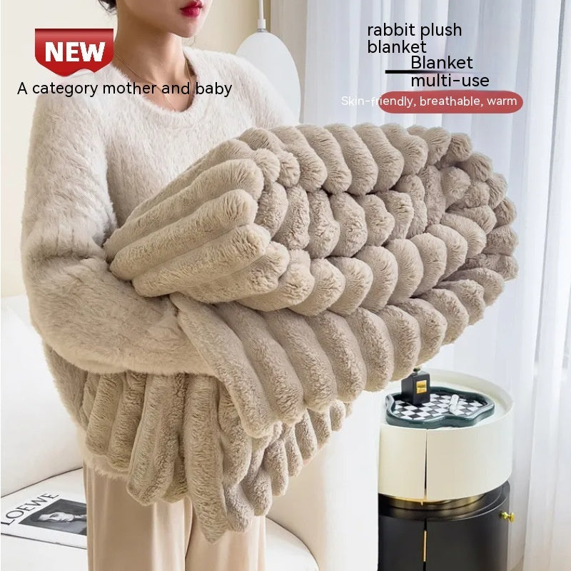 Couverture velours à bulles fausse fourrure de lapin – Douce et chaude