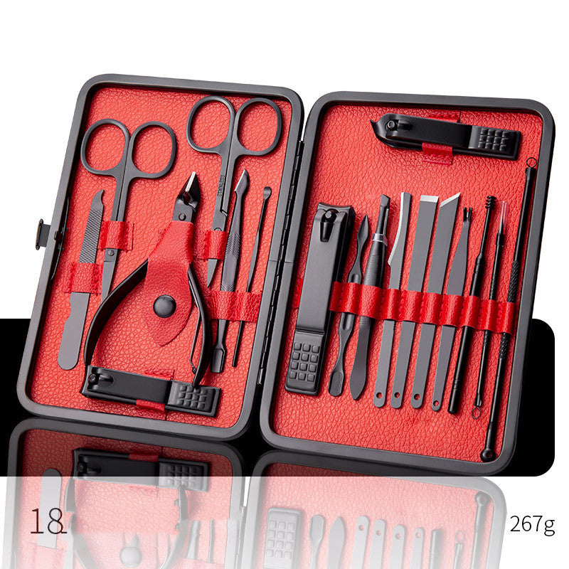 Ensemble professionnel comprenant ciseaux, coupe-ongles, cuillère à ongles, pince à peaux mortes, pince à ongles, couteau de pédicure et coupe-ongles.