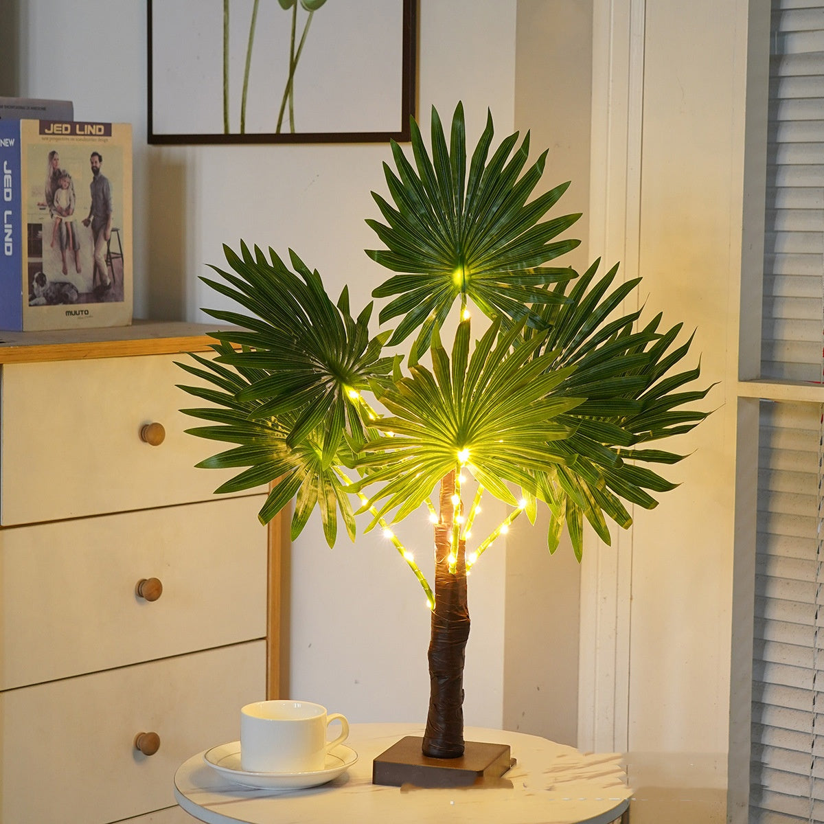 Lampe de table LED en forme d'arbre à feuilles vertes, décoration pour chambre à coucher