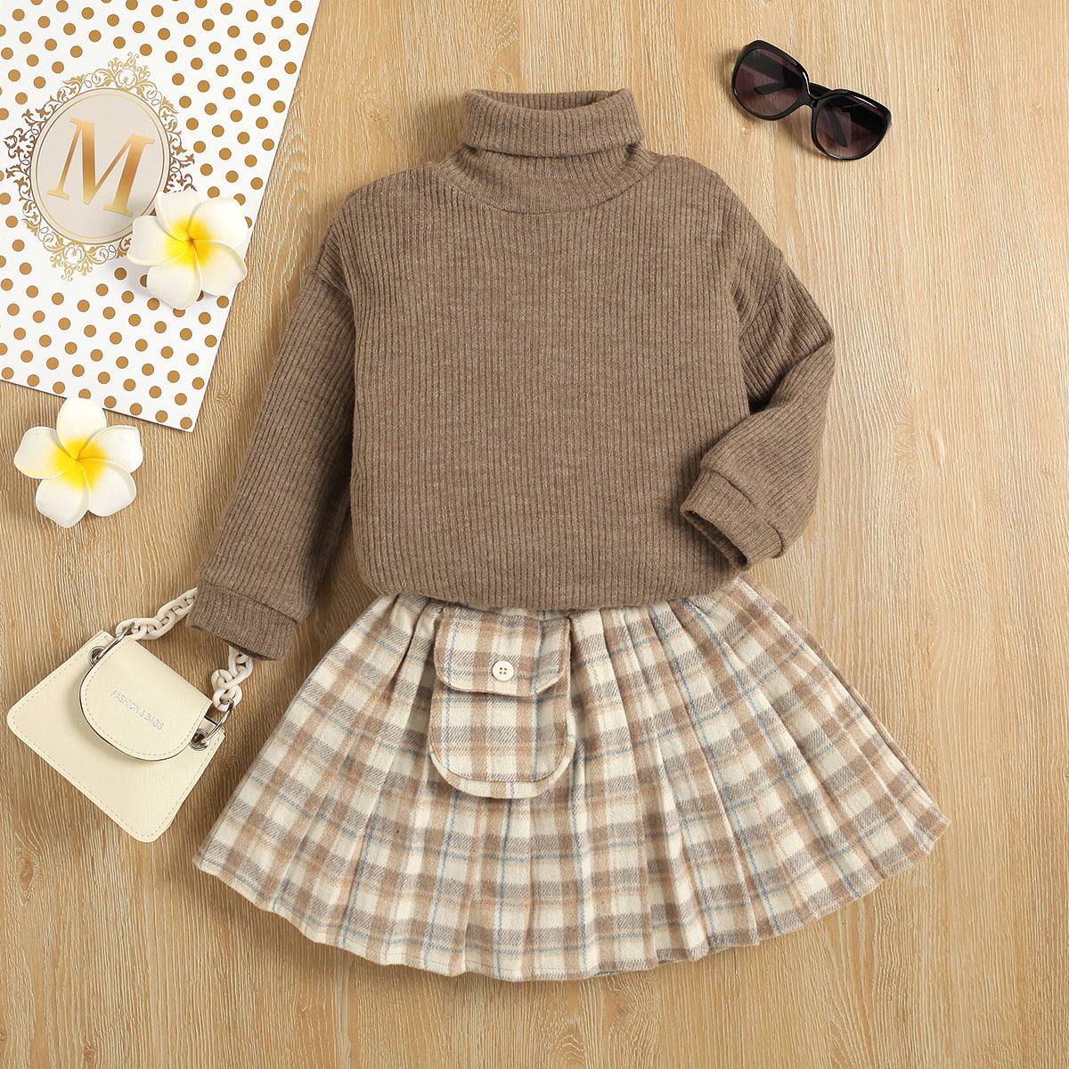 Ensemble 2 pièces fille - Pull col roulé et jupe