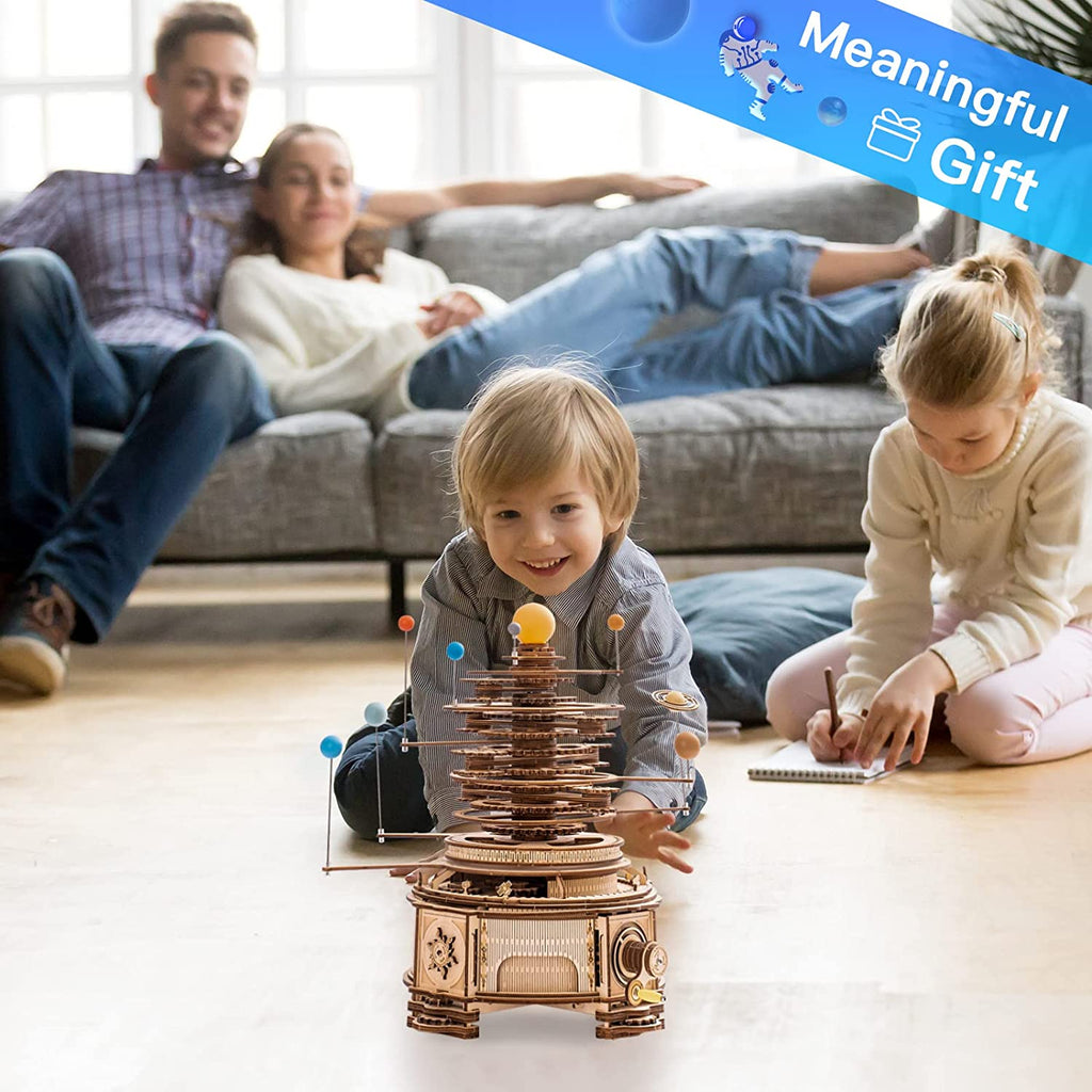 Robotime ROKR 316PCS Planétarium mécanique rotatif 3D en bois, jeu de puzzle, kit de construction de modèle, jouet, cadeau pour enfants et garçons