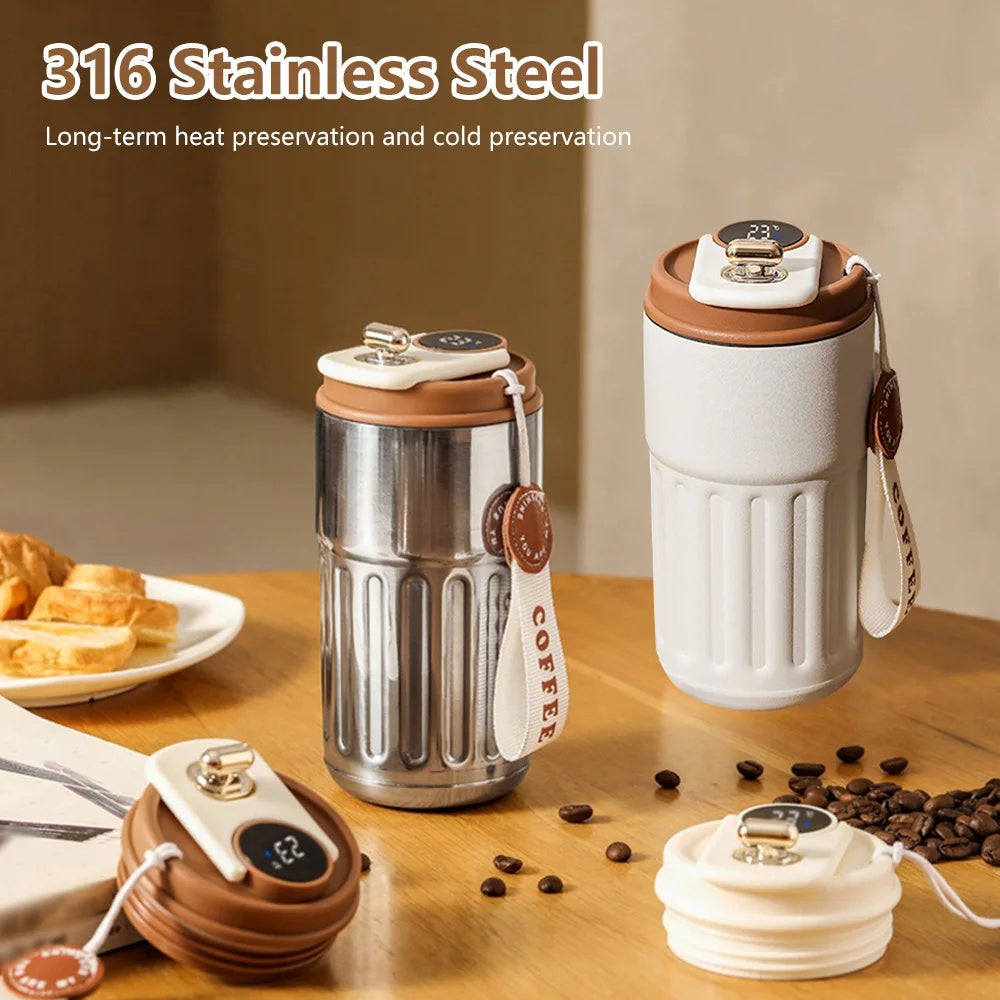 Bouteille isotherme numérique intelligente, tasse à café portable, bouteille d'eau en acier inoxydable, gobelet isotherme pour voiture, garde le froid, bouteille sous vide 450 ml