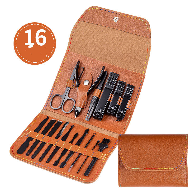 Ensemble professionnel comprenant ciseaux, coupe-ongles, cuillère à ongles, pince à peaux mortes, pince à ongles, couteau de pédicure et coupe-ongles.