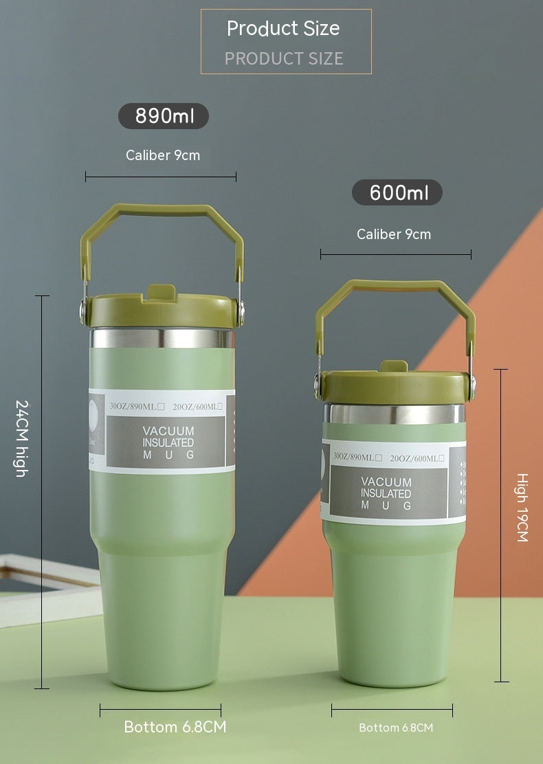 Gobelet de voiture portable en acier inoxydable, gourde de sport et de voyage avec poignée et couvercle, tasse à café