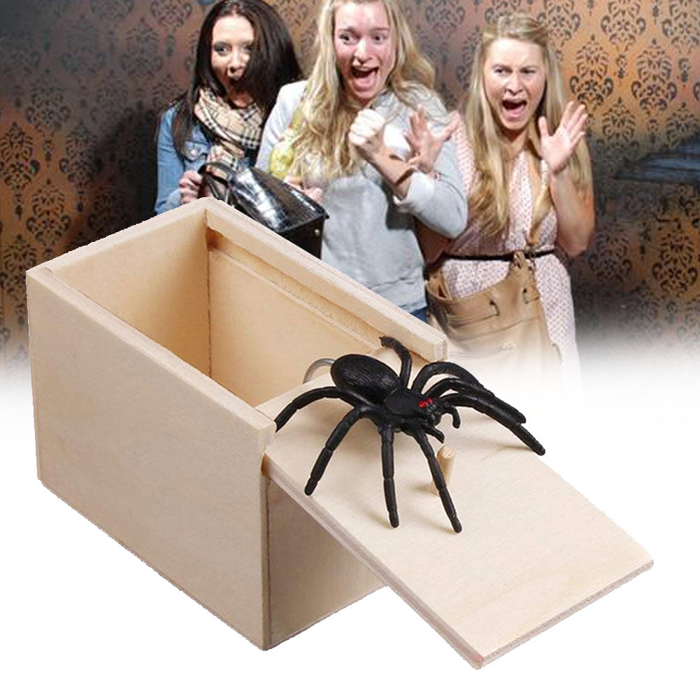 Boîte à farces en bois avec une araignée - Blague réaliste - Surprise pour le 1er avril - Jouet amusant et original - Cadeau pratique