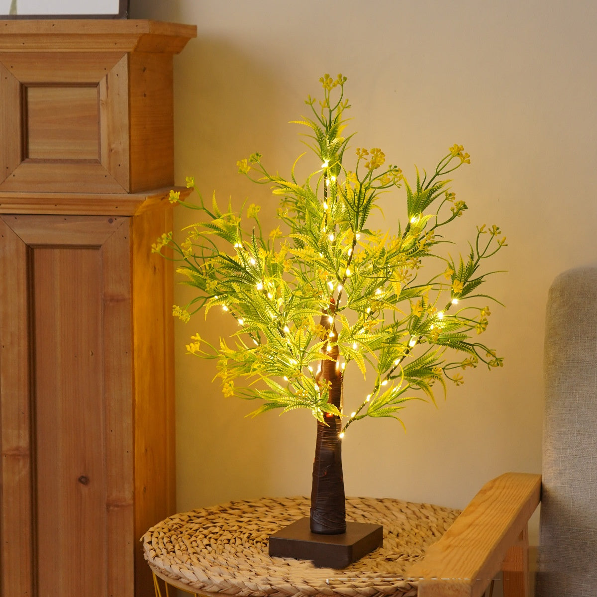 Lampe de table LED en forme d'arbre à feuilles vertes, décoration pour chambre à coucher