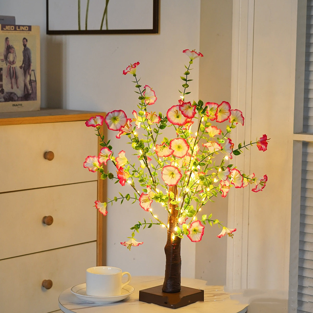 Lampe de table LED en forme d'arbre à feuilles vertes, décoration pour chambre à coucher