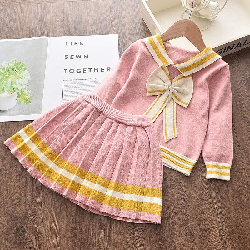 Ensemble printemps fille - Pull manches longues et jupe nœud