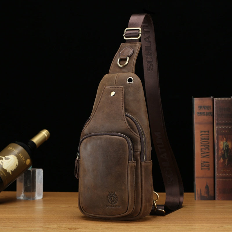 Sac bandoulière avant pour homme en cuir de vachette pleine fleur, style rétro européen et américain