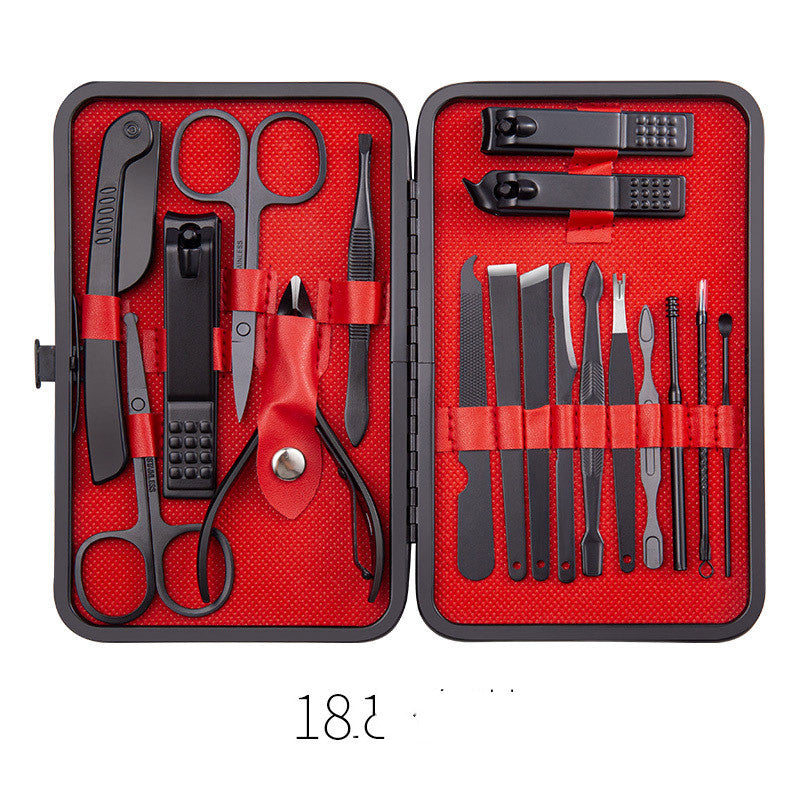 Ensemble professionnel comprenant ciseaux, coupe-ongles, cuillère à ongles, pince à peaux mortes, pince à ongles, couteau de pédicure et coupe-ongles.