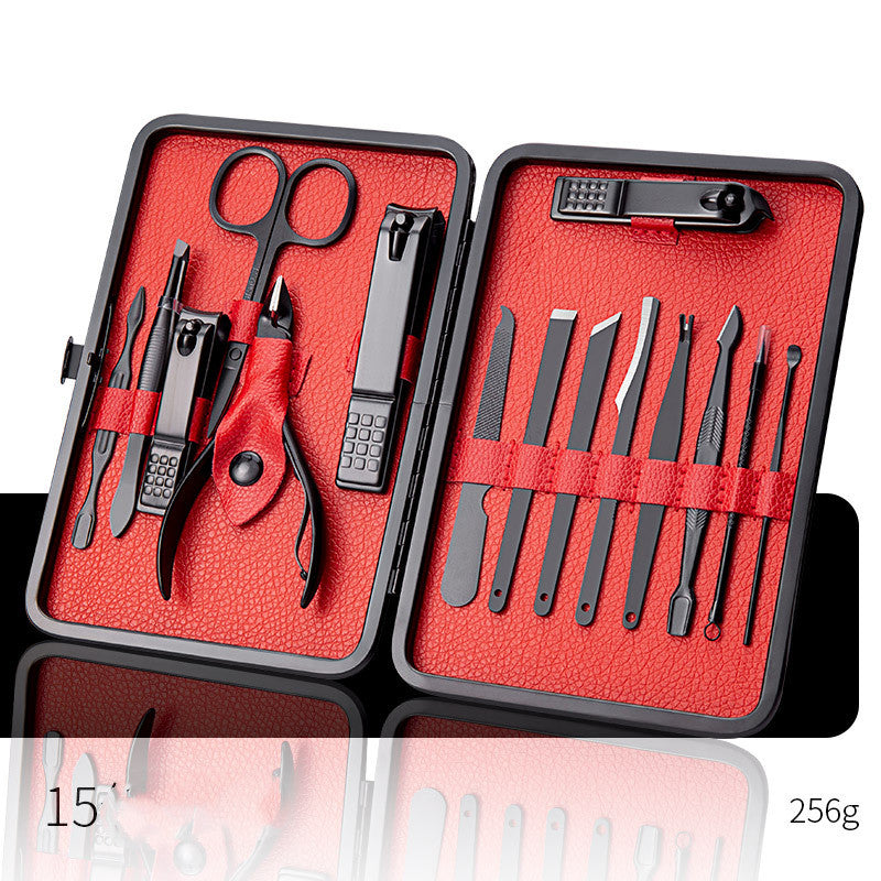 Ensemble professionnel comprenant ciseaux, coupe-ongles, cuillère à ongles, pince à peaux mortes, pince à ongles, couteau de pédicure et coupe-ongles.