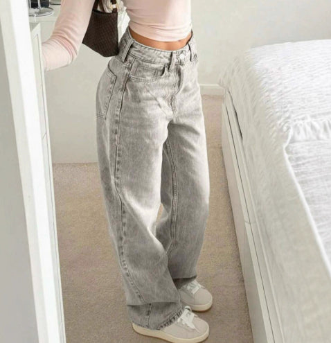 Pantalon ample à taille haute et jambes larges, coupe droite
